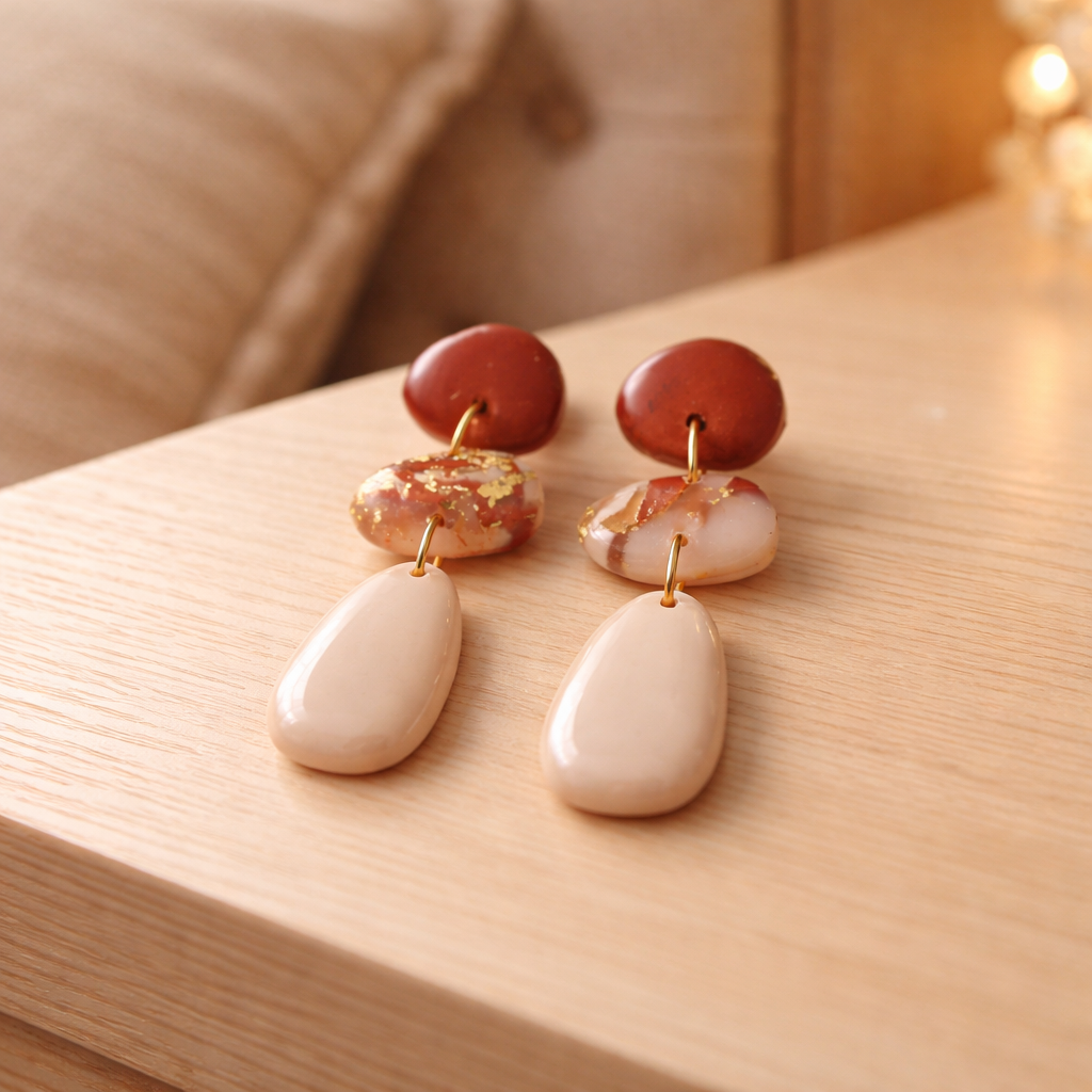 Ocre – Boucles d’oreilles terracotta acier inoxydable