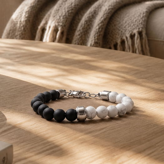 Bracelet Unys – Onyx & Howlite blanche