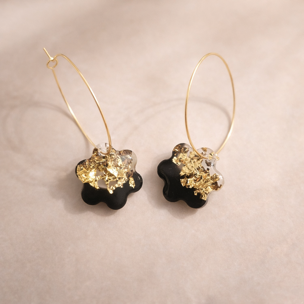 Éclipse – Boucles d’oreilles noir et or