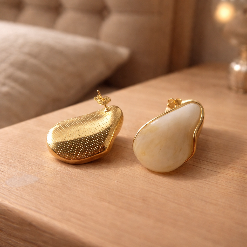 Alba – Boucles d’oreilles pierre crème acier inoxydable