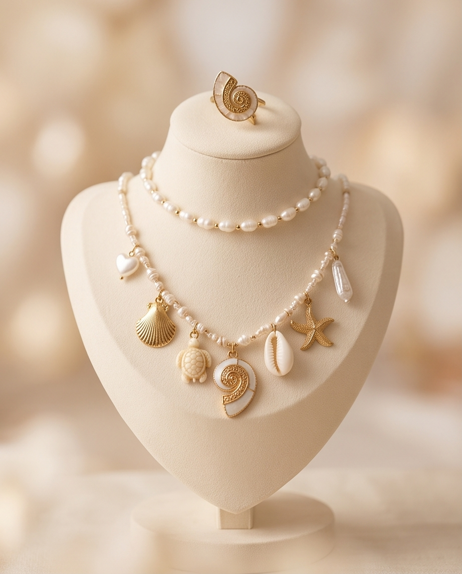 SET Océane - Parure complète perles & coquillages