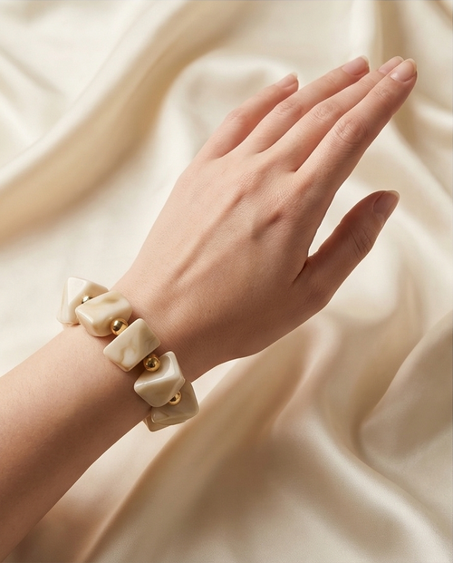 Ambréa - Bracelet résine marbrée et acier inoxydable doré